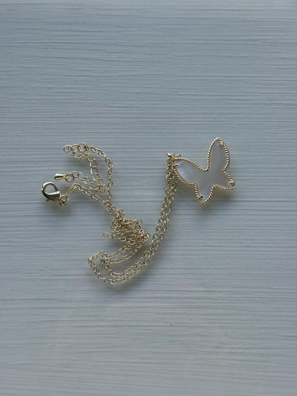 Gold and Mother of Pearl-Like Butterfly Necklace